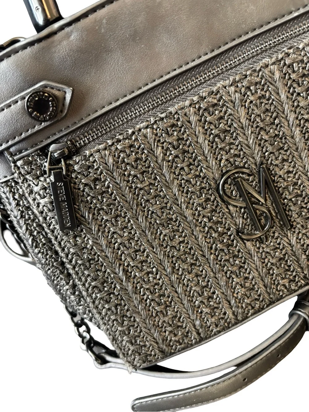 Steve Madden Metallic Knit Crossbody Bag - Silver